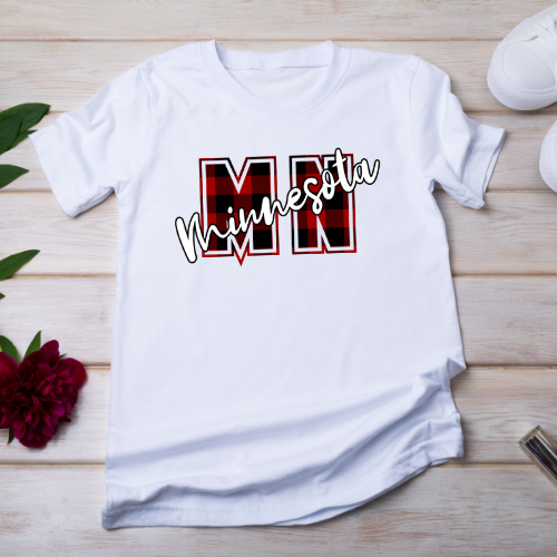 "Minnesota Pride Flannel Accent T-Shirt: Show Your MN Love!"