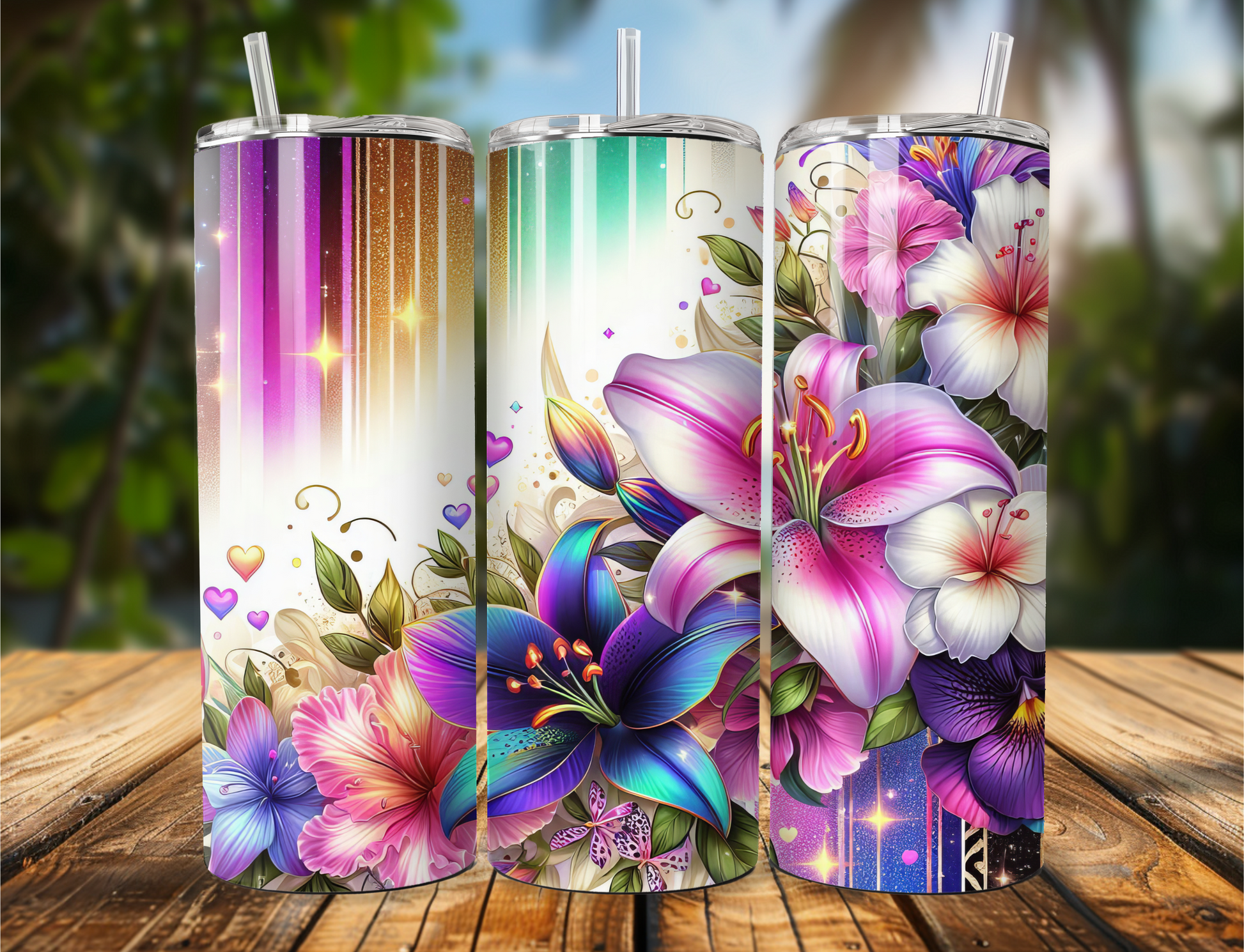 "Beautiful stainless steel tumbler featuring a vibrant orchid floral design in pinks and purples, available in 20oz or 30oz sizes. Glossy finish with a luxurious, handmade look—perfect for coffee, tea, or iced drinks."