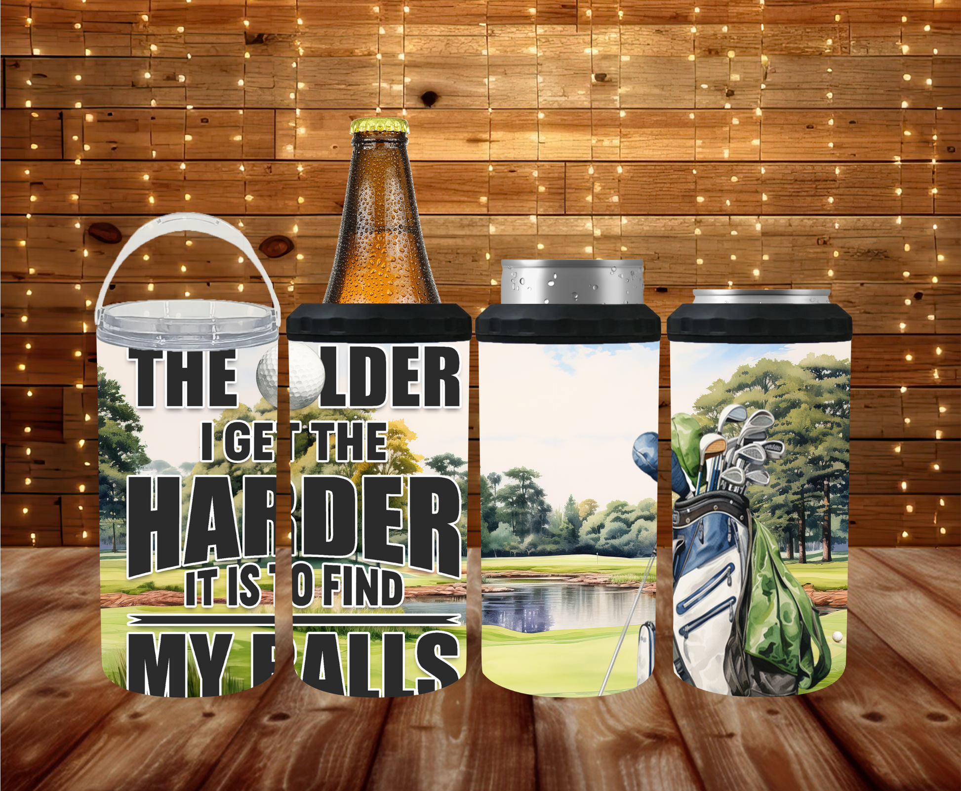 Funny golf 4-in-1 can cooler with The older I get the harder it is to find my balls design
