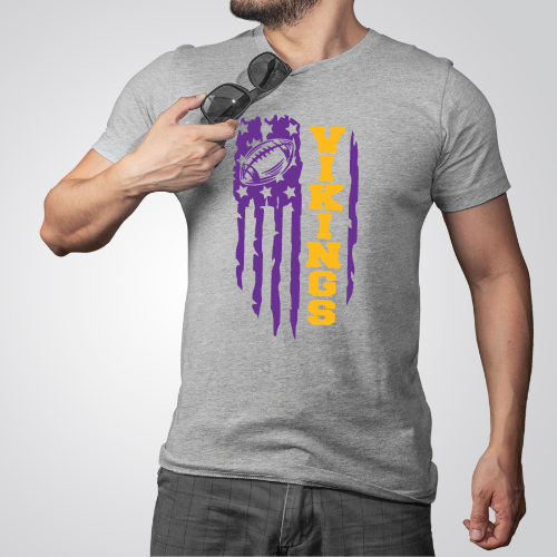 "Patriotic Vikings Pride: Distressed Flag Football T-Shirt"