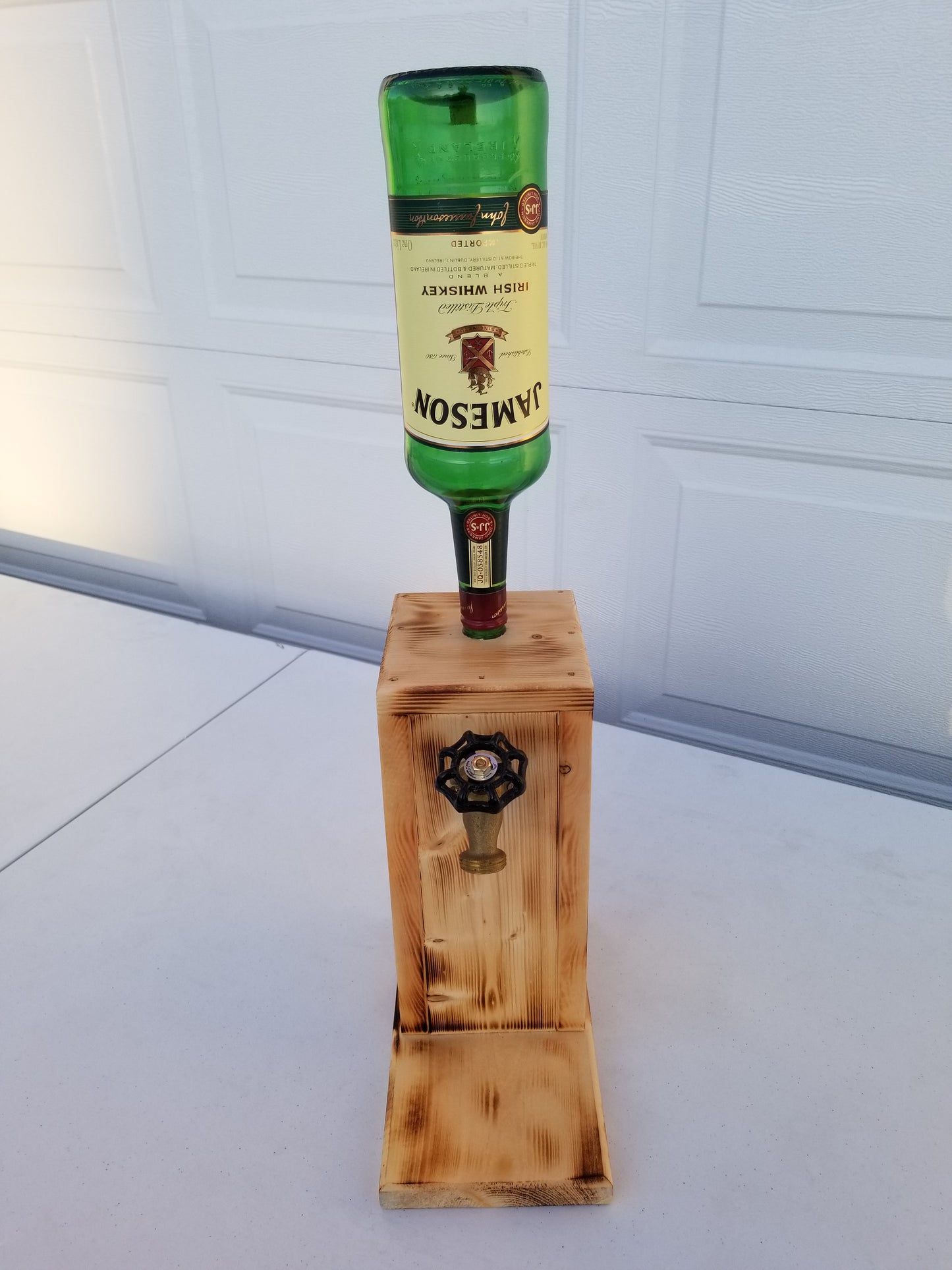 Rustic Jameson dispenser measuring 22 inches tall, 10 inches deep, 6 inches wide.