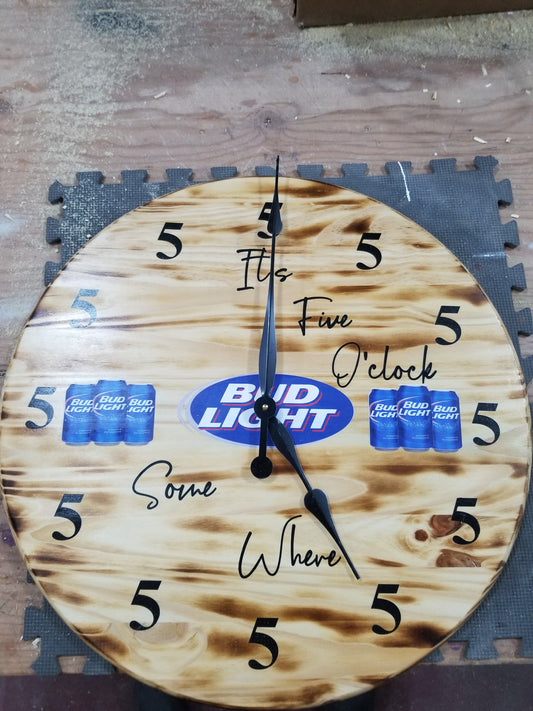 It’s 5 O’Clock Somewhere 24 inch burned wood wall clock