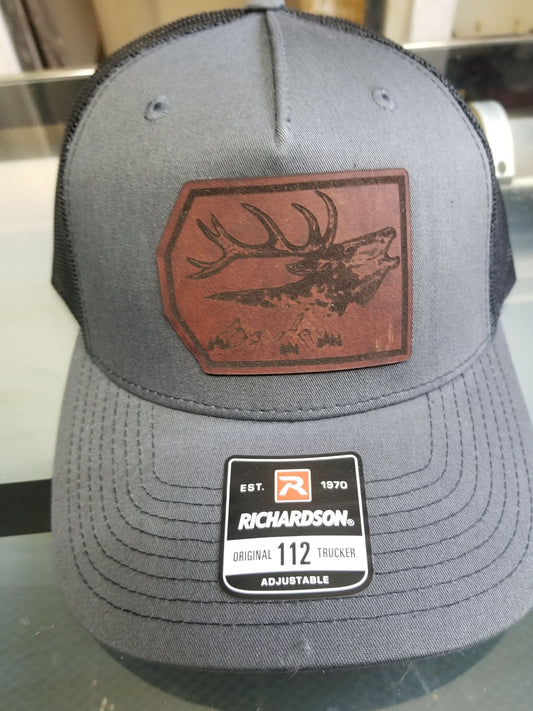 Elk head on leather patch