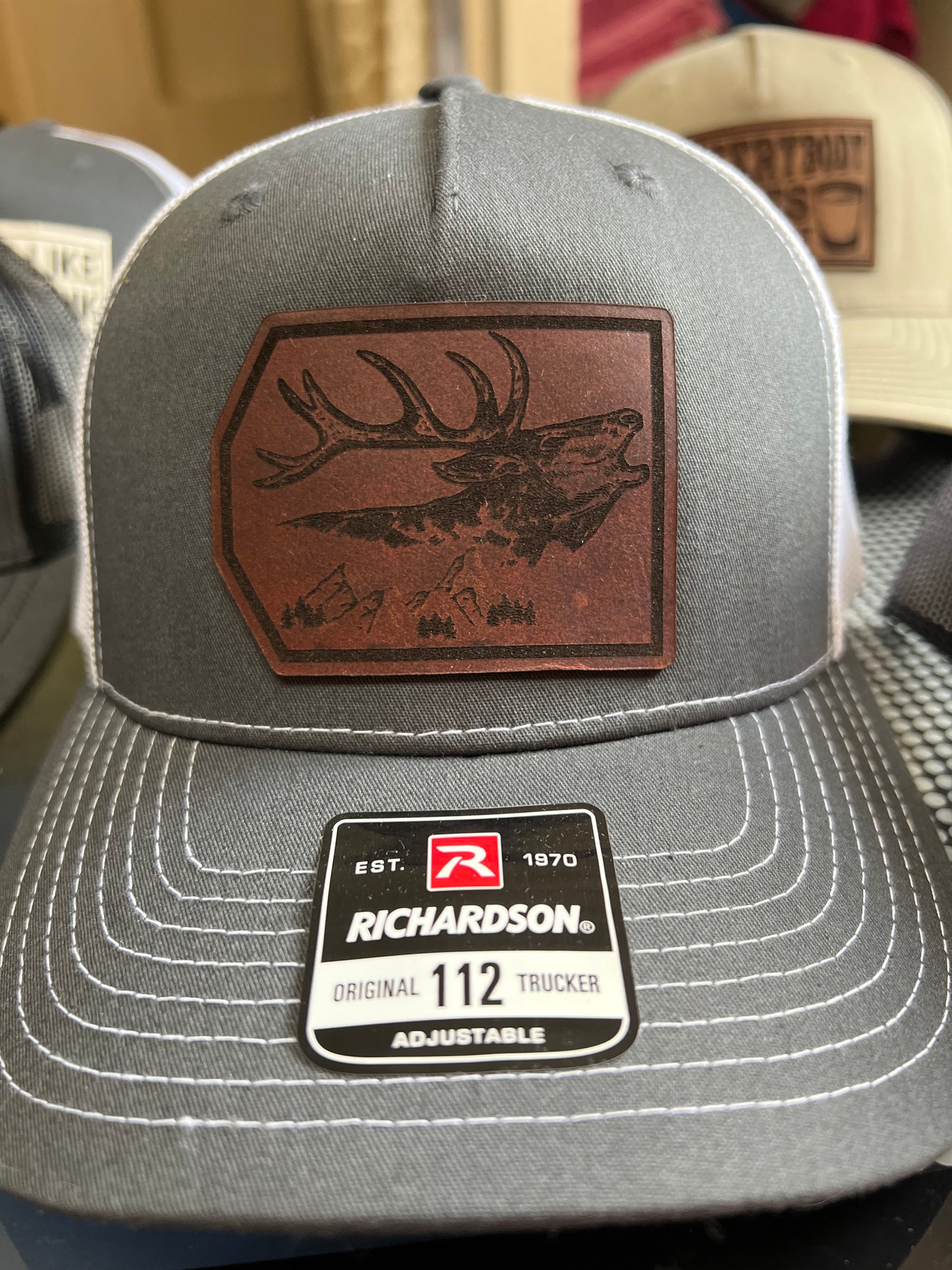 Elk head on leather patch