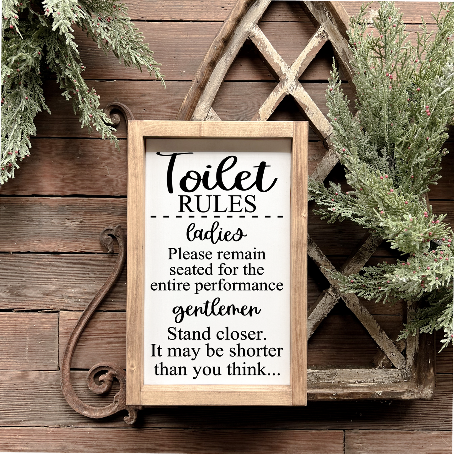 "Toilet Rules" Wooden Sign - Humorous Bathroom Décor for Home or Office