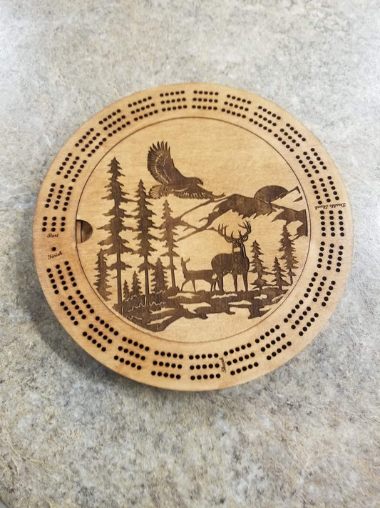 Wildlife scene cribbage board