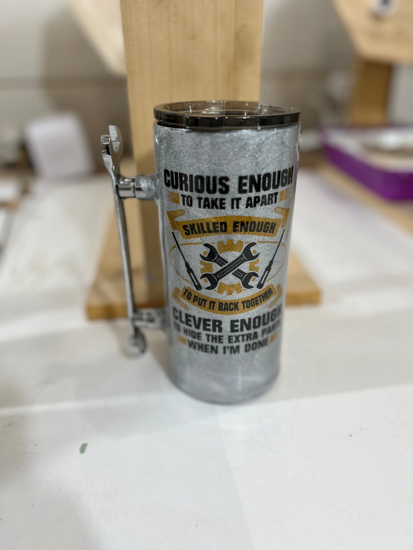 Custom Crafted Wrench Tumbler: Insulated Stainless Steel Cup with Wrench Handle