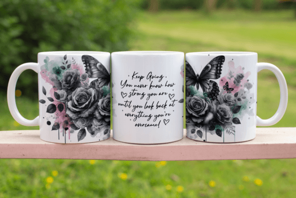 15 oz ceramic coffee mug with an inspirational quote about strength and resilience