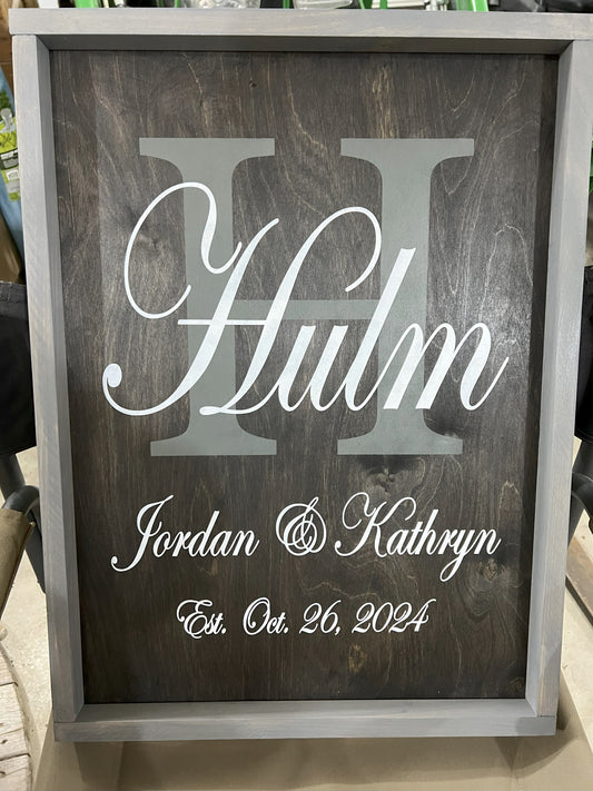 Personalized Wedding Name Sign with Date | Framed Wooden Sign 18x24 | Custom Last Name Sign