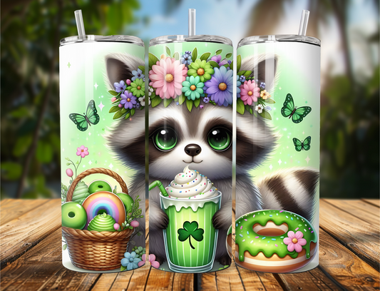 Lucky Sip Raccoon Tumbler – St. Patrick’s Day Cute Animal Cup