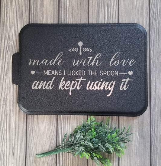 "Made with Love" Engraved Cake Pan and Lid Set