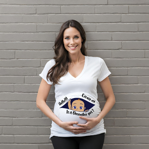 "Hello, Excuse Me, Is it December Yet? Pregnancy Announcement T-Shirt"