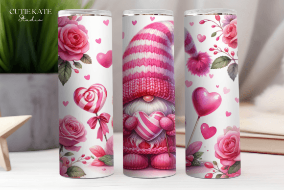 Pink Heart Gnome Valentine's Tumbler