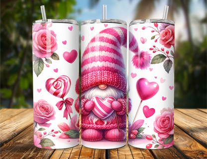 Pink Heart Gnome Valentine's Tumbler