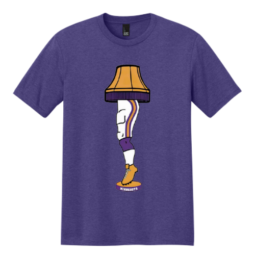 Unisex t-shirt with Minnesota leg lamp football design in purple and gold
