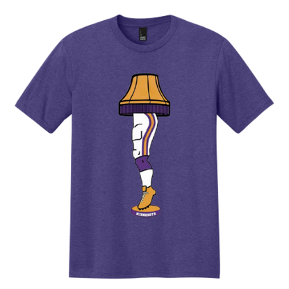 Unisex t-shirt with Minnesota leg lamp football design in purple and gold