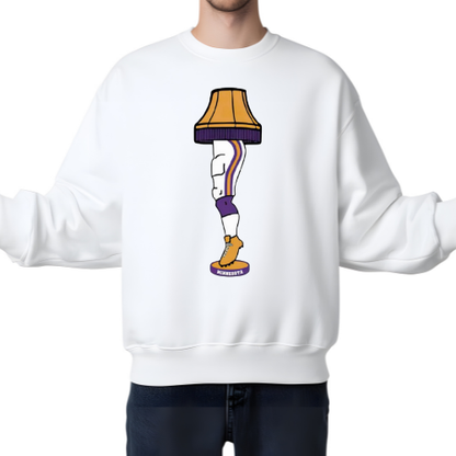 Purple and gold Minnesota leg lamp crewneck sweatshirt for football fans