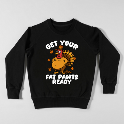 Black sweatshirt with a turkey graphic and text on a white background
