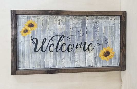 Welcome sign with sunflowers